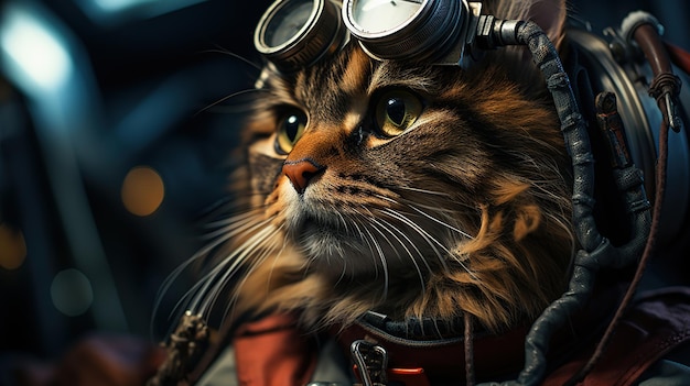 Portrait of a cat in an astronaut helmet