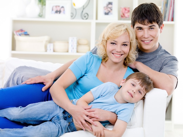Portrait of cheerful family with son