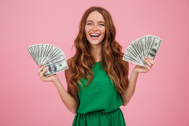 Portrait of a cheerful happy woman with long hair