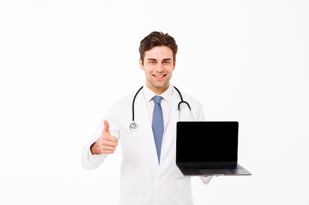 Portrait of a cheery young male doctor with stethoscope