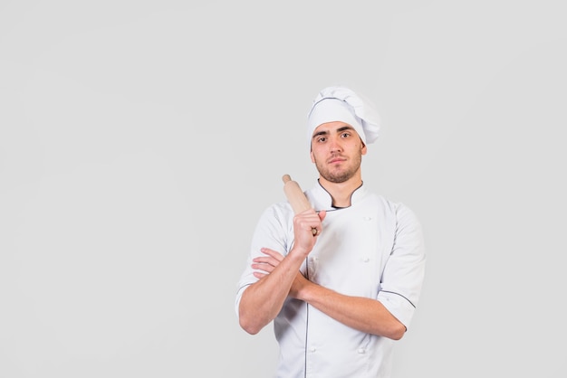 Free photo portrait of chef with rolling pin
