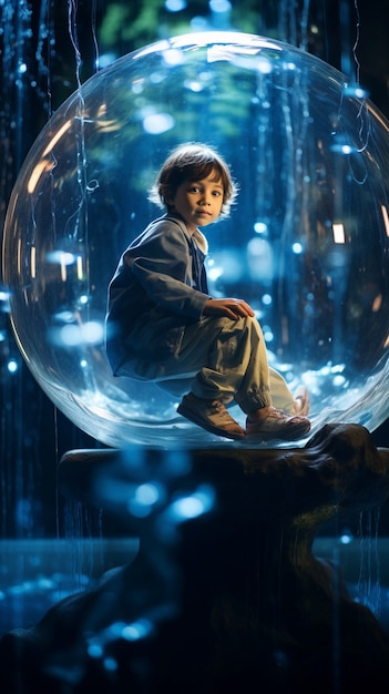 Free photo portrait of child with clear bubble