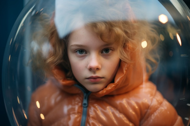 Foto gratuita ritratto di un bambino con una bolla trasparente