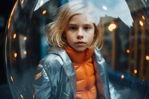 Foto gratuita ritratto di un bambino con una bolla trasparente