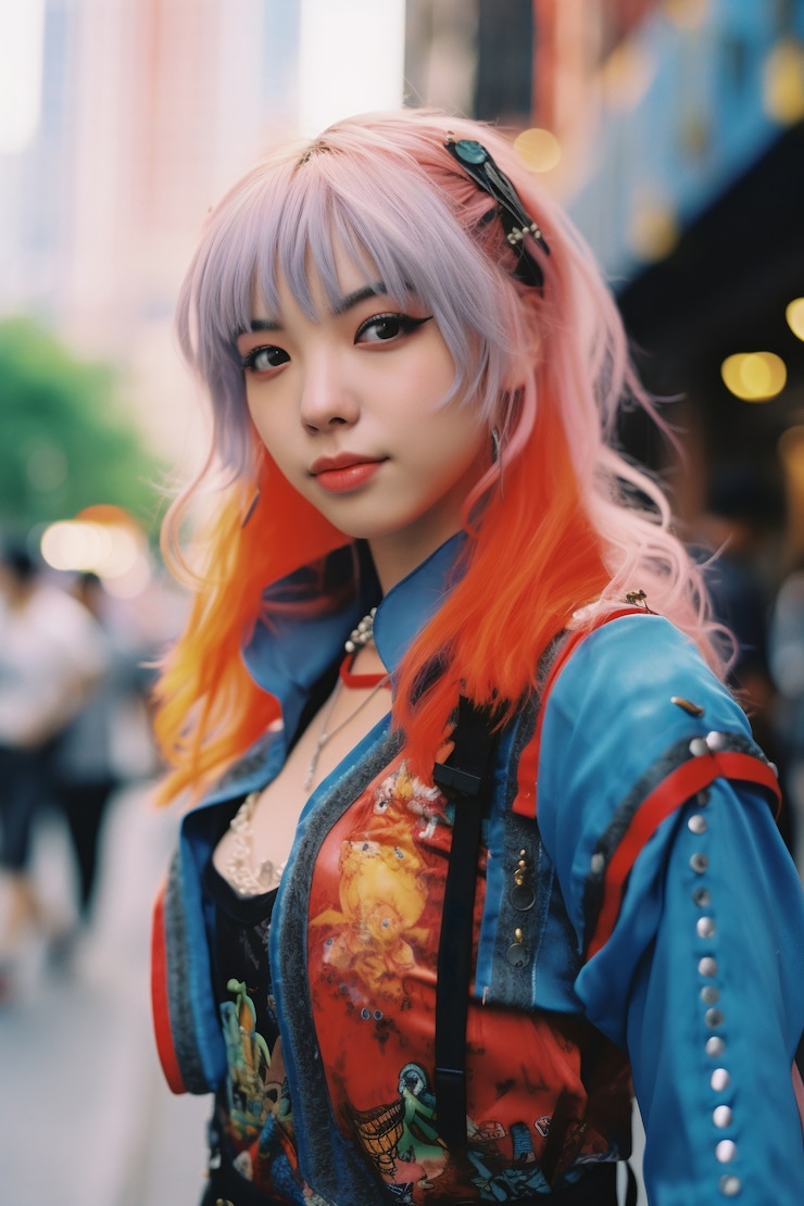 Free Photo portrait of cosplay artist dressed up as anime characters