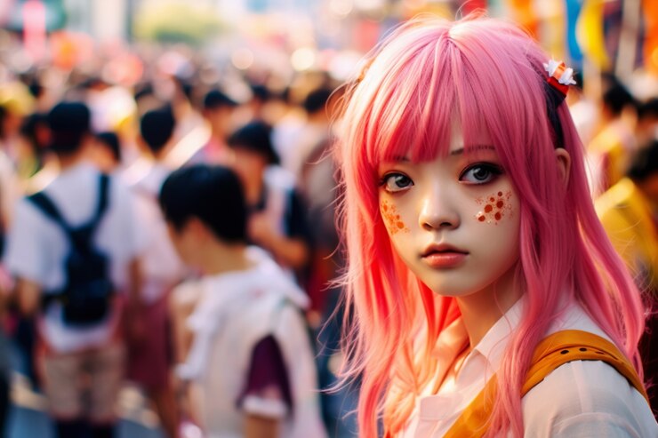 Free Photo portrait of cosplay artist dressed up as anime characters