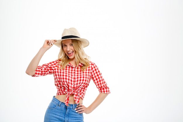 Free photo portrait of country woman smiling on white.