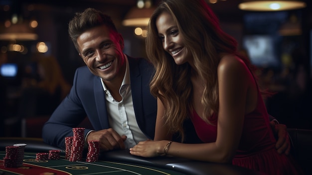 Free photo portrait of couple gambling at a casino