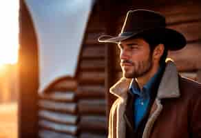 Foto gratuita portrait of cowboy with out of focus background