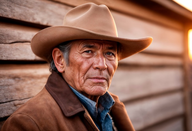 Foto gratuita portrait of cowboy with out of focus background