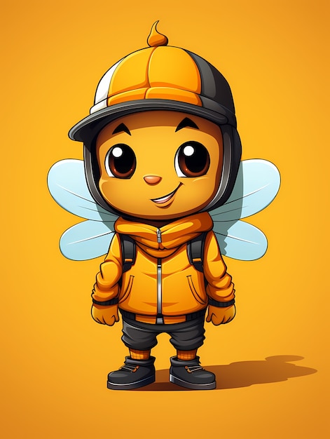 Portrait of cute animated cartoon bee with regular clothes