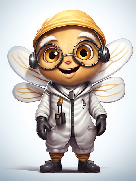 Portrait of cute animated cartoon bee with science suit