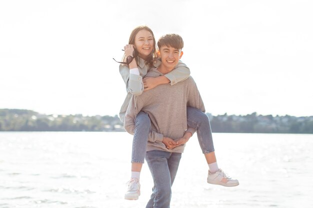 Portrait of cute couple having fun together