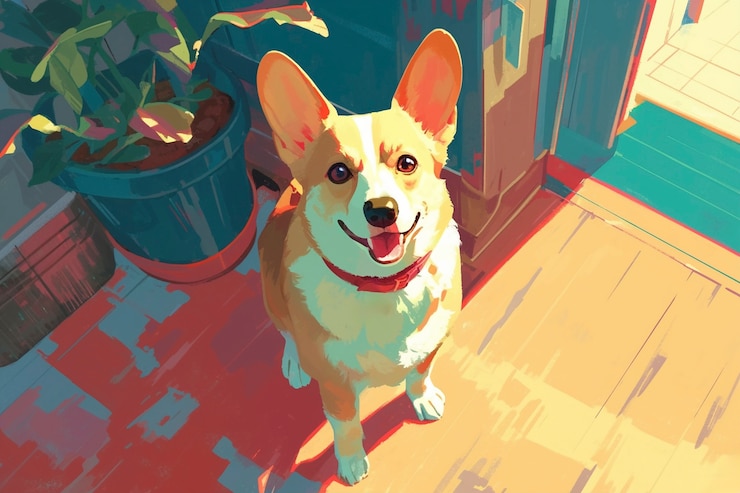 Free Photo portrait of cute dog in anime style