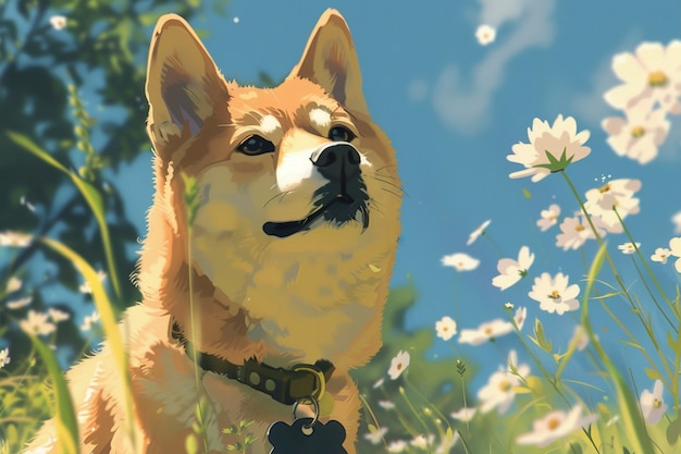 애니메이션 스타일 의 귀여운 개 의 초상화
