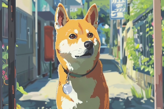 アニメスタイルの可愛い犬の肖像画