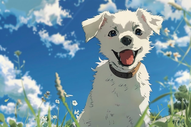애니메이션 스타일 의 귀여운 개 의 초상화