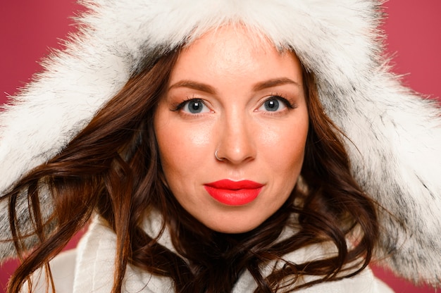 Portrait of cute female winter model