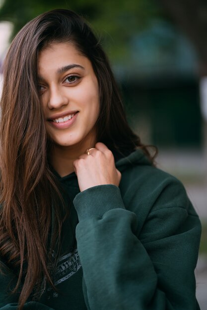 Portrait of cute girl with long hair