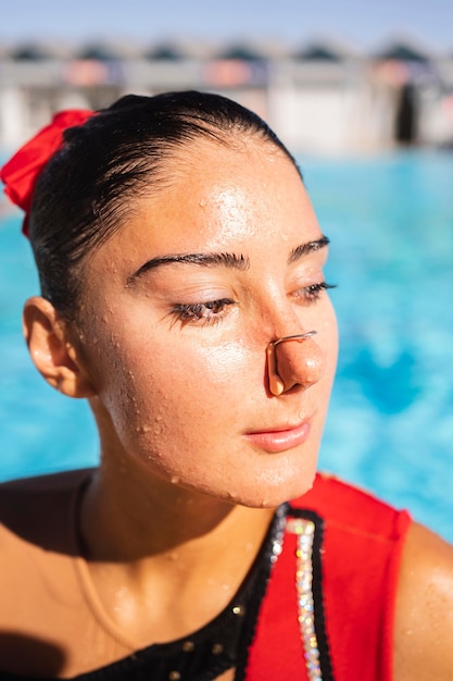 Portrait of cute young girl in swim wear