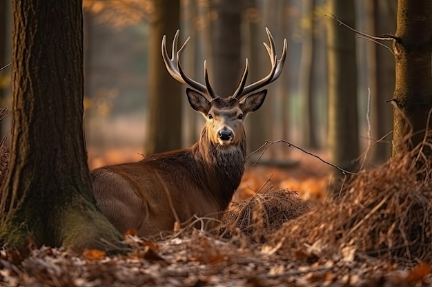 Portrait of a deer in nature Ai generative