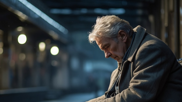 portrait of depressed old man