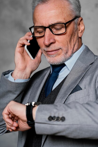 Portrait elegant old man wearing suit