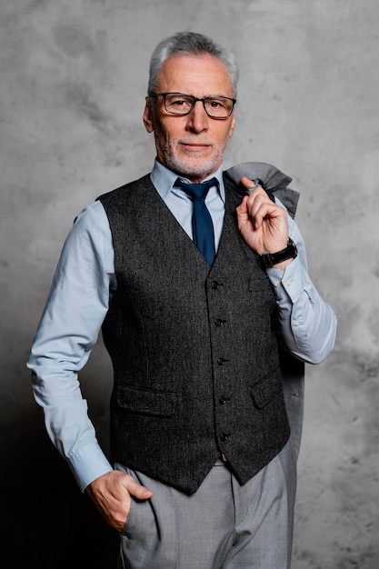 Portrait elegant old man wearing suit