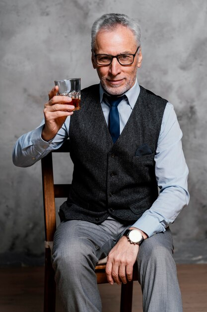 Portrait elegant old man wearing suit