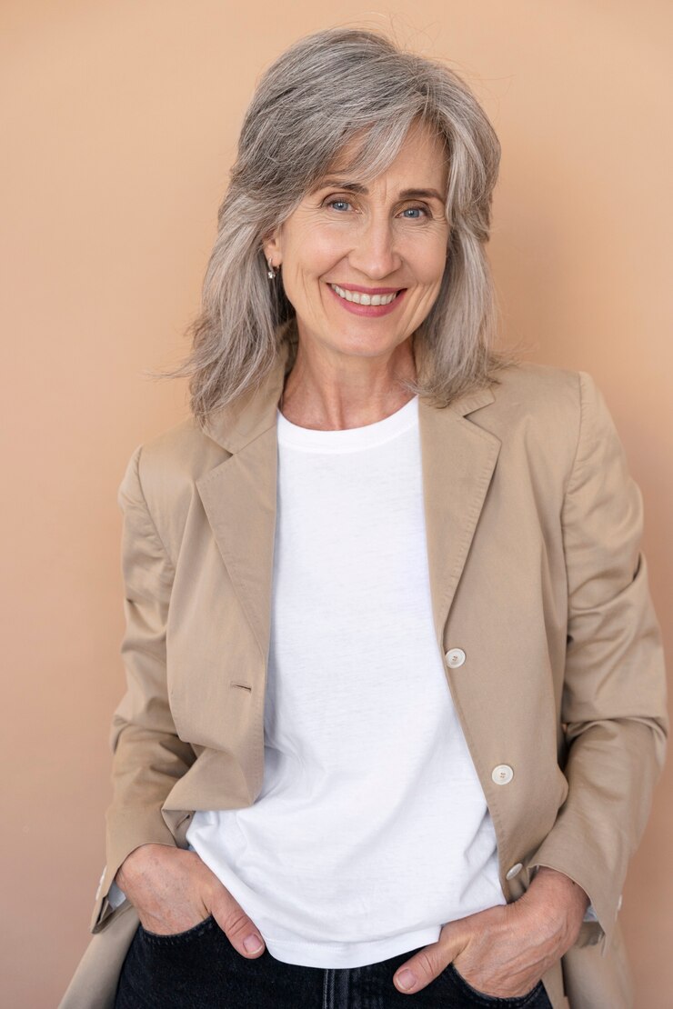 Free Photo portrait of elegant older woman posing and being happy