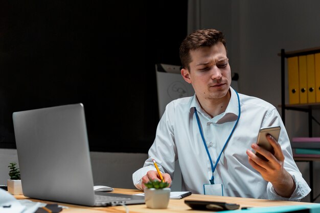 Portrait of entrepreneur working at night