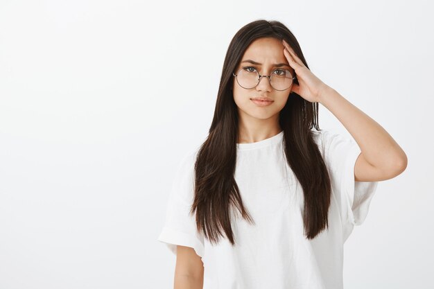 Portrait of European girl with tanned skin and dark hair