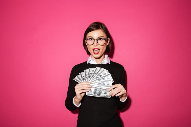 Portrait of an excited happy businesswoman