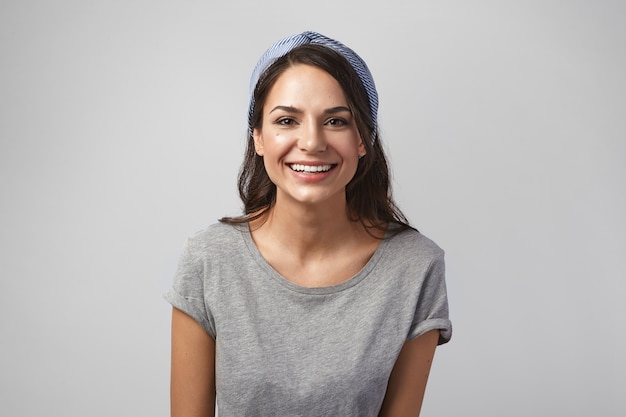 Portrait of an expressive woman posing in the studio