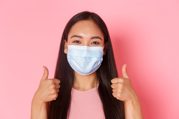 Portrait expressive young woman wearing mask