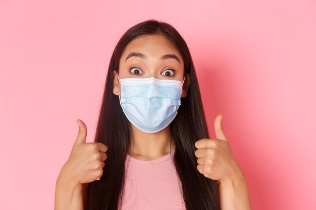 Portrait expressive young woman wearing mask