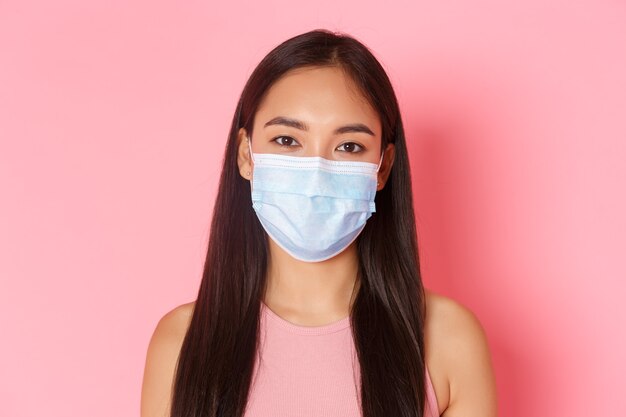 Portrait expressive young woman wearing mask