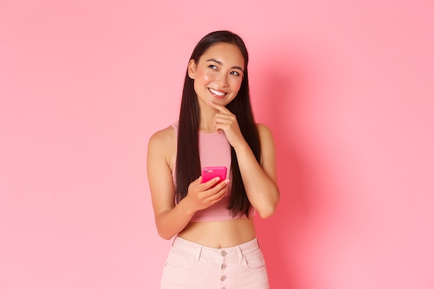 Portrait expressive young woman with mobile