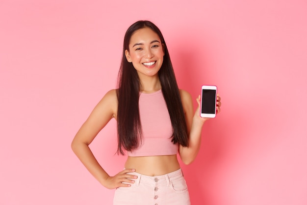 Portrait expressive young woman with mobile