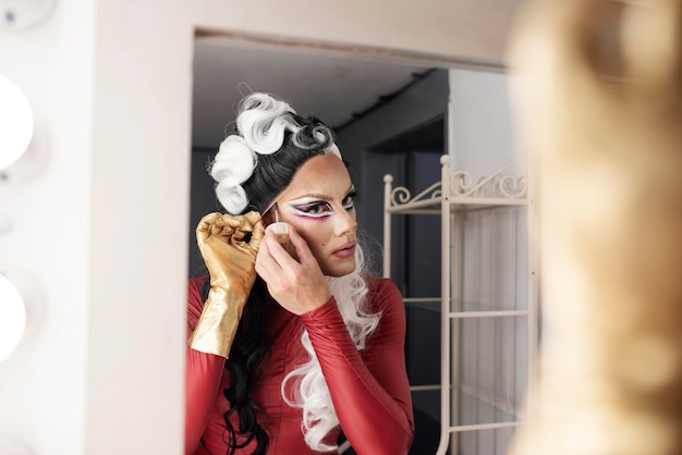 Portrait of fabulous drag queen getting ready for a photoshooting