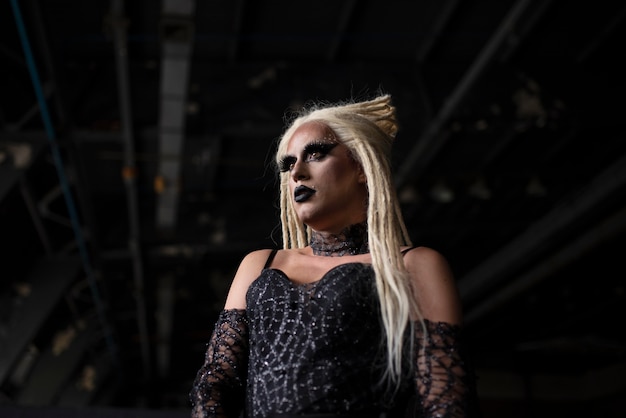 Portrait of fabulous drag queen with a blonde wig