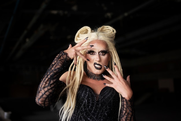 Portrait of fabulous drag queen with a blonde wig