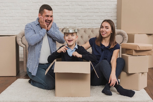 Portrait of family together at home