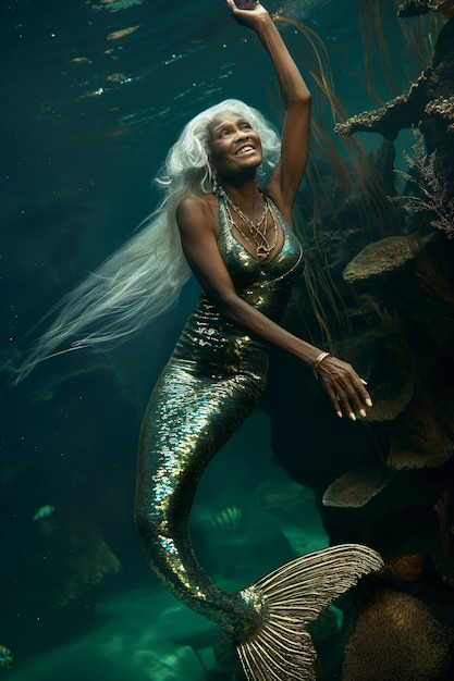 Free photo portrait of fantasy senior woman as a mermaid