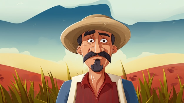 Free photo portrait of farmer in cartoon style