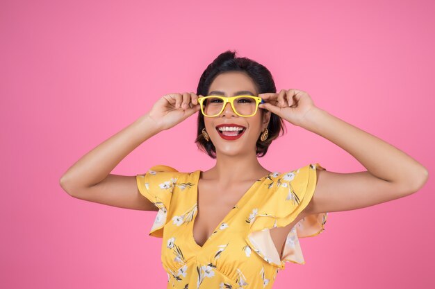 Portrait of Fashion woman action with sunglasses