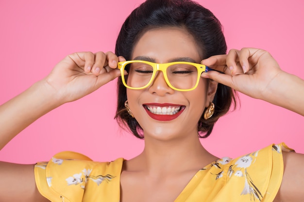 Portrait of Fashion woman action with sunglasses