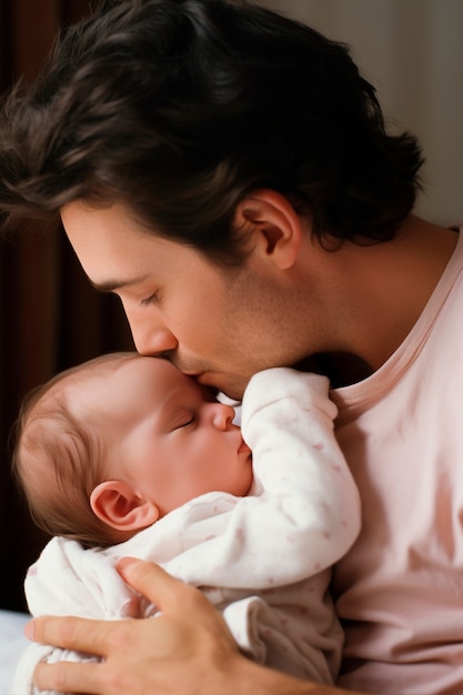 Free photo portrait of father with newborn baby