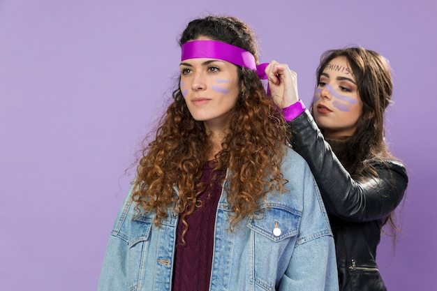 Free photo portrait of female activists ready to protest