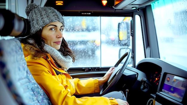 Free photo portrait of female bus driver